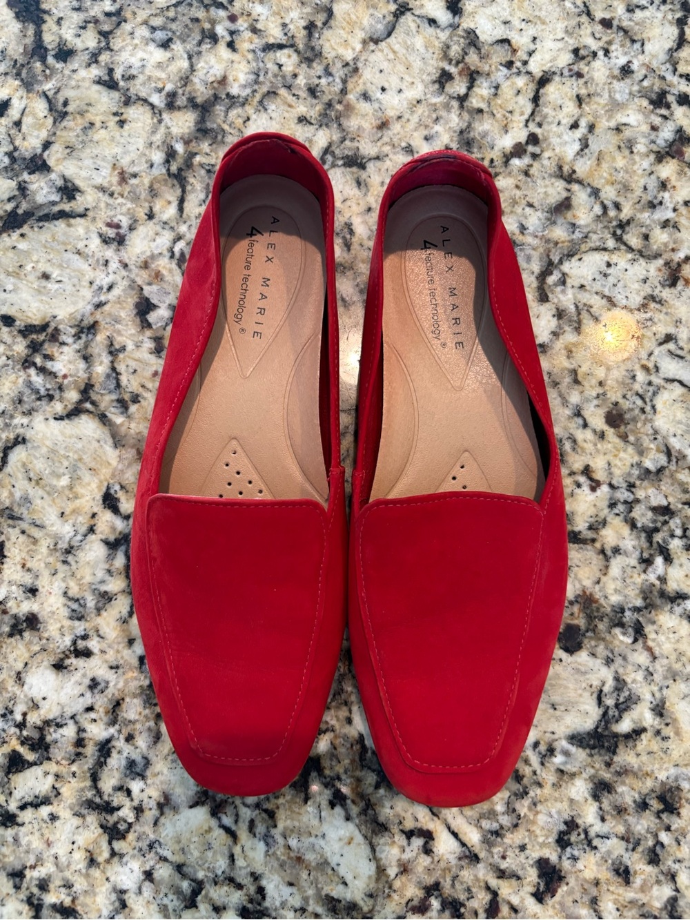 Alex Marie Bright Red Suede Square-Toe Loafers